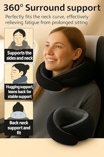 Gourstar Travel Pillow, Travel Pillows for Airplanes, 100% Pure Memory Foam Travel Neck Pillow with Eye Mask & Ear Plugs, Comfort and Ergonomic Design, Ideal for Airplanes, Cars and Offices - Thumbnail 3