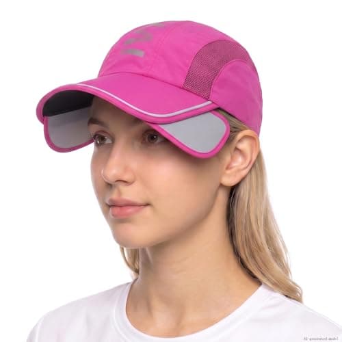 IVYWNT Retractable Brim Baseball Cap, UV Protection Sun Visor Hat with Adjustable Brim Mesh Breathable Tennis Golf Cap for Men Women, Rose Pink
