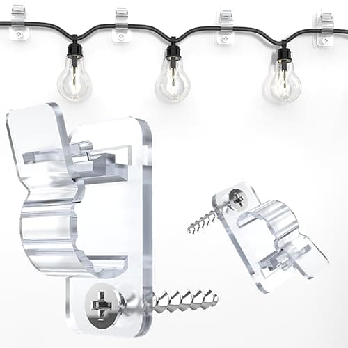 AFFAVON 60Pack Clear Outdoor String Light Clips Screw-in Hooks,Weatherproof Cable Hangers and Clips for Hanging Fairy Lights for Christmas, Festival,Patio, and Fence Decorations - Image 1
