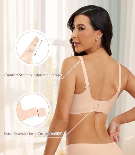 POSESHE Women Push Up Wireless Seamless Support Comfortable Soft Everyday Bra Full Coverage Basic Bras Nude - Thumbnail 4