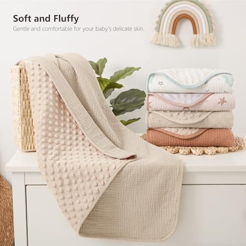 Susurration Baby Blanket for Unisex Boys Girls, Soft Nursery Minky Blanket with Muslin Cotton Front and Dotted Fleece Back, Receiving Blanket for Baby Newborn Infant, 30x40inch (Cream) - Thumbnail 4