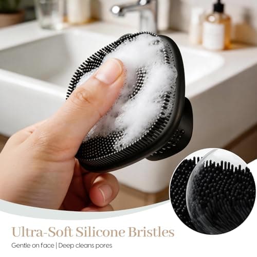 Back Scrubber for Shower & Face Scrubber, 2Pcs Silicone Exfoliating Brush Set with 17In Long Handle, Soft Body & Facial Cleansing Scrubber for Men Women - Thumbnail 3