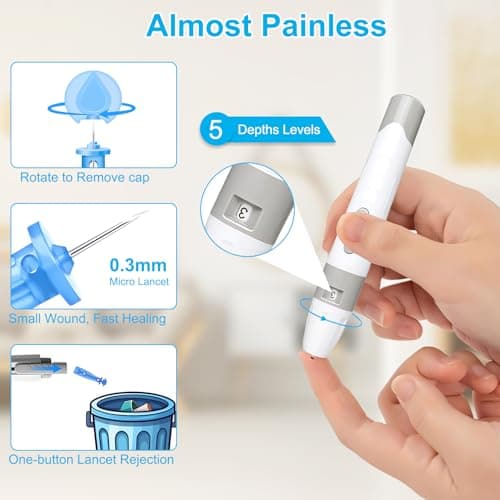 Blood Glucose Monitor Kit, Blood Sugar Testing kit with 50 Blood Sugar Test Strips, 50 Painless 33G Lancets, 1 Blood Glucose Meter, 1 Lancing Device, Medical Accuracy, 5-Second Results, No Coding & Auto Eject, Glucometer Kit for Diabetes Testing for Home/Travel Use - Thumbnail 4