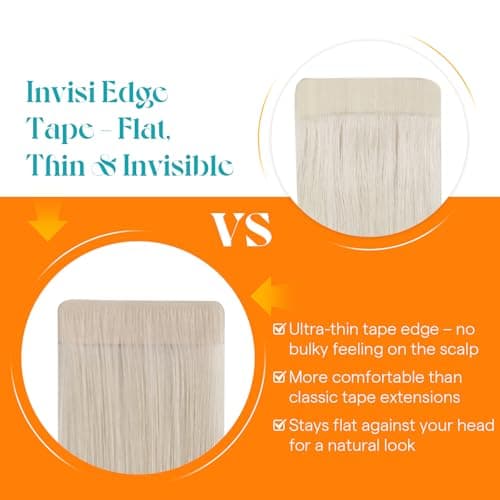 Sunny Hair Invisible Injected Tape in Hair Extensions Bleach Blonde, 24inch 20Pcs 50g Real Human Hair for Women, Hand Sewn Natural Hair Extensions for Natural Volume and Glossy Shine - Thumbnail 4