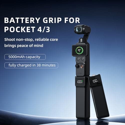 Flymile Pocket 4 3 Battery Handle for DJ Osmo, 5000 mAh Charging Handle for Xtra Muse with 1/4'' Thread, Battery Grip for DJI Osmo Pocket 4/3 Creator Combo Accessories - Thumbnail 2