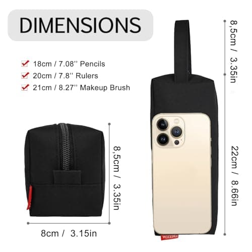 Fmeida Pencil Case Pouch - Water Resistant Pencil Pouch Portable Pencil Bag Simple Office Stationery Pouch with Handle Back to School Supplies - Black - Thumbnail 4