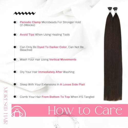 Moresoo Itip Hair Extensions Human Hair Dark Brown I Tips Hair Extensions Human Hair Soft Silky for Women 40g 50 strands I Tip Extensions Remy Hair 16 inch - Thumbnail 6