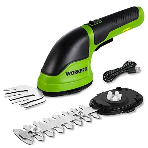 WORKPRO Cordless Grass Shear & Shrubbery Trimmer - 2 in 1 Handheld Hedge Trimmer Electric Grass Trimmer Hedge Shears/Grass Cutter Rechargeable Lithium-Ion Battery and Type-C Cable Included (Green) - Image 1