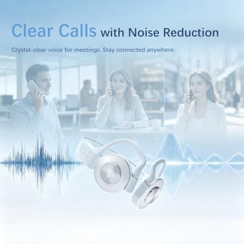 Essonio Open Ear Headphones - Ultra Deep Bass Wireless Bluetooth Air Conduction Headphones 3-Level Deep Bass Ultra-Wideband ANC 20H Play Multi-Point Connect Clear Call White - Thumbnail 6