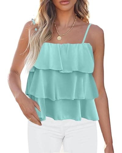 KIRUNDO Spaghetti Strap Ruffle Babydoll Peplum Tank Tops for Women 2026 Summer Cute Flowy Beach Vacation Cruise Outfits(Light Green, Medium) - Image 1