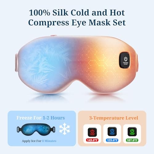 100% Silk Wireless Heated Eye Mask with Cooling, Relieves Dry Eye Syndrome and Puffy, Reduces Dark Circles, Adjustable Velcro Design and Washable Cover, Suitable for Travel & Gifts-Pink. - Thumbnail 3