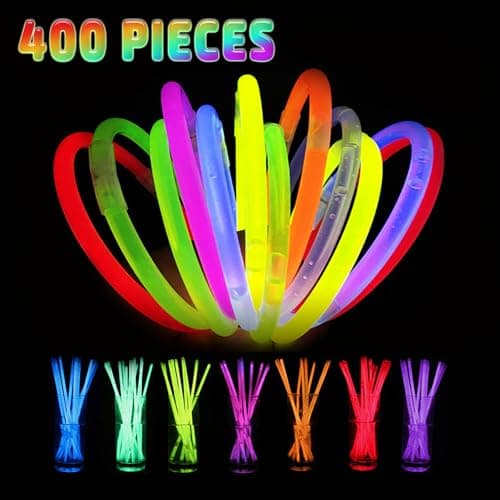 HONLYNE 400 Pcs Glow Sticks Bulk Party Pack, 8'' Glow in the Dark Party Supplies, Glow in the Dark Light Up Sticks with Connectors, Party Favors for Birthday, Concert, Raves, Halloween, Christmas - Thumbnail 3