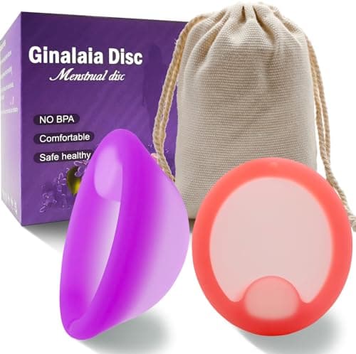 Ginalaia Menstrual Disc, Reusable Medical-Grade Silicone Soft, Flexible, Reusable Period disc for Women - Wear 12 Hours - Removal Notch (Purple+Pink, L+M) - Image 1