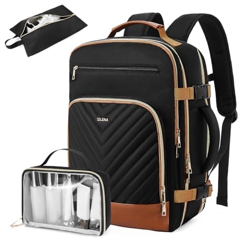 Telena Travel Backpack for Women, 15.6 inch Laptop Backpack TSA Carry on Backpack Personal Item Size Flight Approved Travel Bag Daypack with Multi-Pockets for Work, Travel, Business, Black-Brown - Image 1