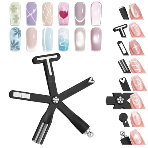 modelones 8-in-1 Cat Eye Gel Polish Magnet Tool, Magnetic Nail Art Wand for Gel Nails with Steel Ball, Glass Bead, French Tip, Clover, Heart & Swirl Effects for DIY Home Salon Manicure