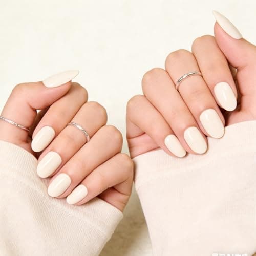 White Press On Nails Almond,Medium Soft Gel Fake Nail Kit With Nail Glue,30-Piece-15 Sizes Durable Reusable Press On Nails for Women Gift(HCK506 peachy-pink) - Thumbnail 3