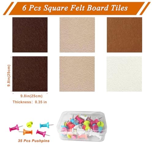 HULAVO Square Felt Cork Bulletin Board Tiles, Self Adhesive DIY Felt Pin Board for Wall 30" x 20" with 35 Pushpins for Office School Home Wall Decor Stickers Memos Photos Display (Gradual Brown) - Thumbnail 4