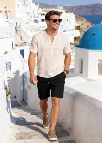 FizzPop Mens Shorts Casual Summer Cotton Chino Golf Dress Beach Drawstring Elastic Waist Essentials Shorts with Pockets Black M - Thumbnail 3
