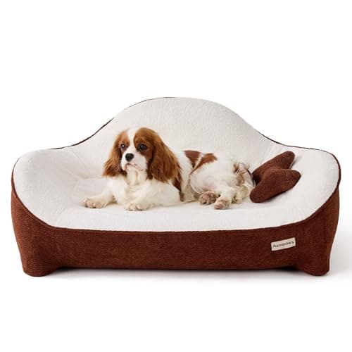 Aurapaws Orthopedic Dog Bed for Medium Small Dogs up to 120lbs, Extra Thick One-Piece Memory Foam Dog Bed, Never Sag Pet Sofa Couch with 3 Removable Washable Covers (Plush, Cooling, Leather) & Toy