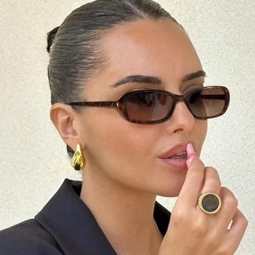 SODQW Rectangle Oval Sunglasses for Women Polarized 90s Vintage Small Sun Glasses Trendy Narrow Ladies Shades UV400 - Thumbnail 2