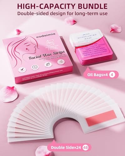 eodaimia 48pcs Wax Strips For Face, 48 Facial Wax Strips For Women, Waxing Kit For Women's Face, Eyebrow, Lip, Chest, Body & 4 Calming Oil Wipes, Face Waxing Strips For All Skin Types - Thumbnail 3