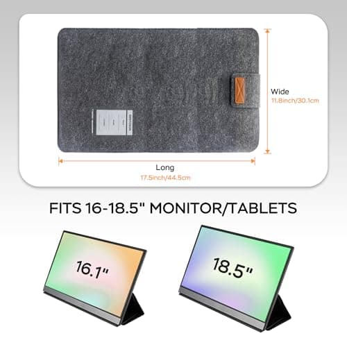 Senyoson 18.5 Inches Portable Monitor Sleeve Case for Sceptre Kado MNN KYY InnoView Yxk ForHelp AYY VisionOwl Yodoit Uperfect ViewSonic, Durable Lightweight Felt Storage Bag, Laptop Screen Extender - Thumbnail 3