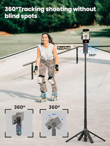 AOCHUAN Auto Face TrackingTripod, w/Gesture Control for iPhone,Extendable Pole, 360° Rotating Selfie Stick,Wireless Remote,Video Recording 4-Leg Stable & Portable Tripod - Thumbnail 5