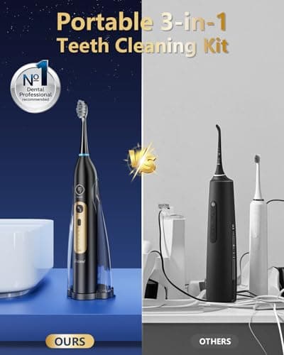 Ducard 3-in-1 Electric Toothbrush with Water Flosser: Portable flossing Toothbrush Combo for Adults, Cordless Travel Design, 3 Brush Modes & 5 Floss Speeds, Deep Cleaning for Braces/Sensitive Gums - Thumbnail 5