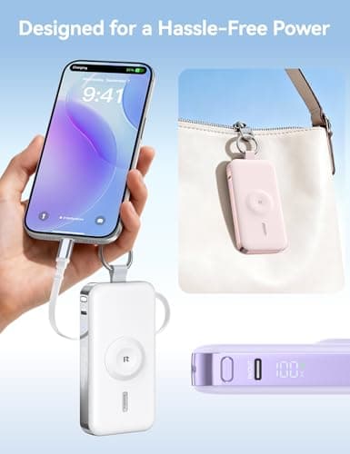 RORRY CharmGo Portable Charger, 12000mAh 30W Fast Charging Power Bank with Built-in Retractable USB C Cable, Battery Pack with Keychain, Travel Essentials for iPhone, Apple Watch, iPad, Black - Thumbnail 6