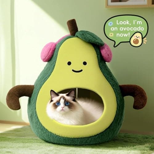 MOYMO Cute Cat Beds for Indoor Cats, Small Dog Beds, Soft Washable Pet Beds for Kitten and Puppy, Funny Avocado Cat Cave Cat Toys, 19 Inches - Thumbnail 3