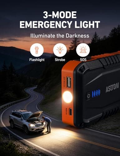 AstroAI S8 Car Battery Jump Starter, Car Jumper Starter Battery Pack for Up to 6.0L Gas & 3.0L Diesel Engines, 12V Portable Jump Box with 3 Modes Flashlight and Jumper Cable (Orange) - Thumbnail 5