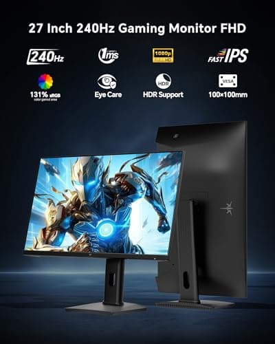 KTC 27 Inch 240Hz Gaming Monitor - FHD 1080P Monitor Fast IPS with Adaptive Sync, 1ms(MPRT), 131% sRGB, HDMI Displayport, Tilt Pivot Height Adjustment, Vesa Monitor, White, H27F7 - Thumbnail 2