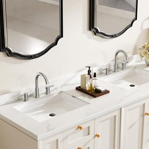 FORIOUS Brushed Nickel Bathroom Faucet 3 Hole, 360° Swivel 8 Inch Widespread Bathroom Sink Faucet with Pop Up Drain 2 Handle Faucets for Sink, Vanity, RV, Lavatory, Farmhouse - Thumbnail 6