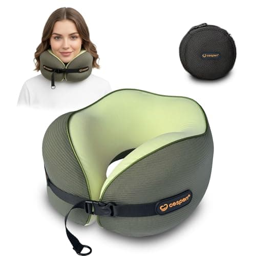 Cesperi® Travel Neck Pillow for Airplanes, Ergonomic Design for Petite Neck, Airplane Neck Pillow with Memory Foam, Travel Essentials for Flights, Car Rides, and Home Rest, Small (Avocado Green) - Image 1