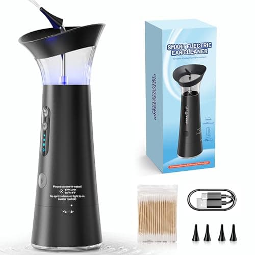 Electric Ear Wax Removal Kit - Ear Irrigation Tool with Dual Separate Water Tanks, IPX6 Waterproof, Water Temperature Detection | FSA/HSA Eligible, Ergonomic Upright Rinse Design, USB-C Cable Included