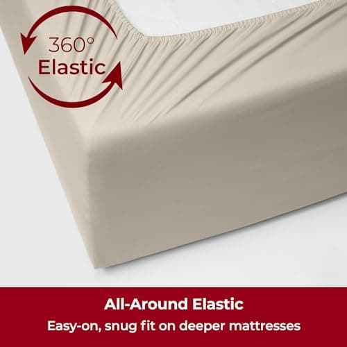 Mellanni Extra Deep California King Sheets - 4 PC Iconic Collection Bedding - Luxury, Ultra Soft, Cooling Bed Sheets - Wrinkle, Fade, Stain Resistant (Cal King, Golden Ivory) - Thumbnail 5