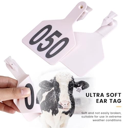 Cattle Ear Tags with 001-050 Numbers Large 1-Piece Z Livestock Ear Tags for Cow Goat Sheep Pig Calves Dog,Animal ID Identification Tag 4.4"x 3",White - Thumbnail 6