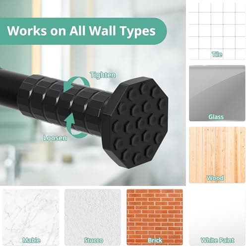 ZYLQOVISK Outdoor Curtain Rod 51-168 In, Extra Long Tension Curtain Rod No Drilling for Patio, Bathroom, Window, Adjustable Heavy Duty Tension Rod Never Rust, Spring Shower Rod Diameter 1.26 In, Black - Thumbnail 6