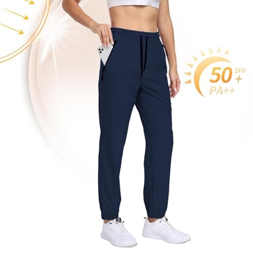 Womens Hiking Pants Waterproof Lightweight Quick Dry Sweatpants Joggers Elastic Waist Drawstring UPF50+ Cargo Work Casual Athletic Travel Navy Blue XXL - Thumbnail 3