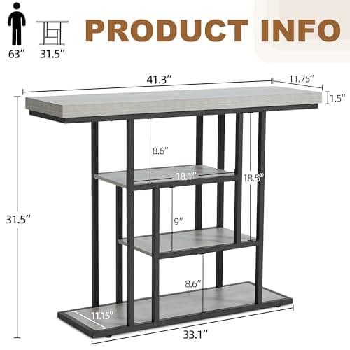 HABUTWAY 42" Industrial Console Table, Narrow 4-Tier Wood Entryway Table for Living Room, Accent Tables Living Room, Hallway Table, Sofa Table for Front Door, Hallway, Foyer, Rustic Grey - Thumbnail 2
