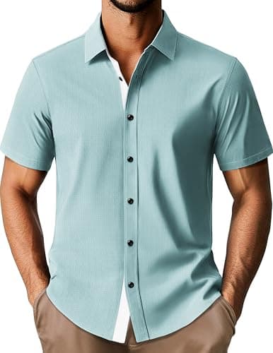 PJ PAUL JONES Men's Short Sleeve Button Down Shirt Stylish Casual Business Wrinkle Free Untucked Button Up Shirt Blue M - Image 1