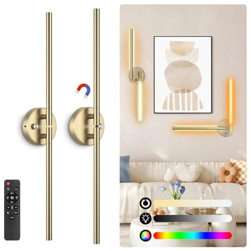 Battery Operated Wall Sconce Set of Two,Wireless Magnetic Wall Lights with Remote, 360°DIY Rotatable 5CCT Dimmable with Timer,RGB Cordless Wall Gold Sconces Decor for Vanity Bedroom Hallway 10000mAh - Image 1