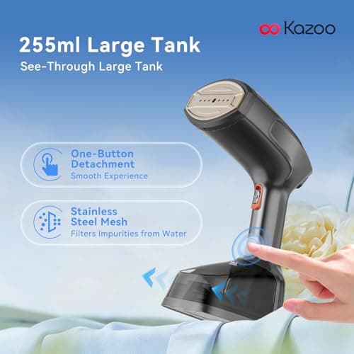 Handheld Steamer for Clothes, 1800W Portable Garment Steamer with 30s Fast Heat, 4 Fabric Modes for Silk/Wool/Cotton/Linen, 255ml Detachable Tank, Wrinkle Remover Iron Press with Lint Brush - Thumbnail 6