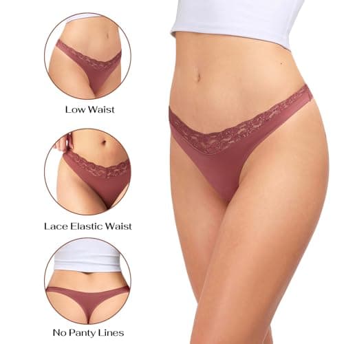 REORIA Womens Sexy Lace Seamless Thongs Panties for Women Cheeky No Show Breathable Underwear 5-Pack - Thumbnail 2