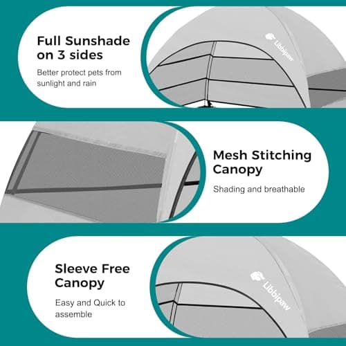 Libbipaw Windproof Elevated Dog Bed with Canopy & Stakes, 3-Sided 90% UV Block, Chew-Proof Teslin Mesh Mat for Large Dogs up to 150lbs(Grey Large) - Thumbnail 3