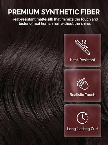 5 Clip in Hair Extensions Synthetic Thick Curly Wavy Hairpieces for Women 18 Inch Natural Looking 3/4 Full Head Clip on Hair Extensions Black Brown - Thumbnail 4