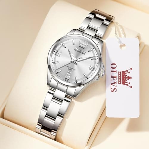 OLEVS Watch Women Silver Watches for Women Stainless Steel Waterproof Dress Woman Watch Quartz Fancy Dainty Elegant Luxury Fashion Luminous Ladies Watches for Small Wrist Reloj para Mujer - Thumbnail 5