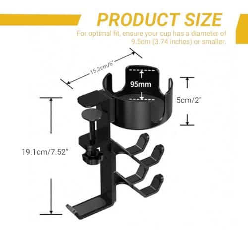 360° Rotating Controller & Headphone Holder - Adjustable Desk Cup Holder with Clamp-On Organizer | Gaming PC Desk Accessories - Thumbnail 2