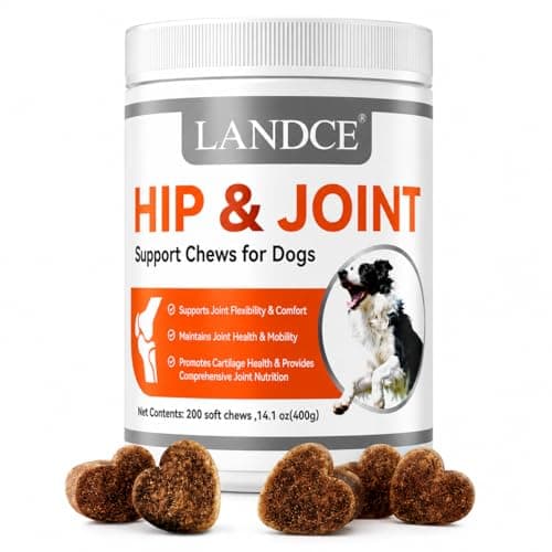 LANDCE Hip and Joint Chews for Dogs, 200 Soft Chews with Glucosamine Chondroitin, MSM, Green Lipped Mussel, UC-II Collagen & Hyaluronic Acid, Mobility Support for Dogs