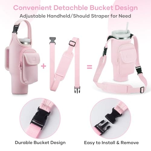 Bufilea Carrier Bag with Phone&Flap Pockets for Stanley 40/30oz Tumbler with Handle, Insulated Neoprene Cup Holder Carrier Bag w/Shoulder & Handheld Strap Fits Stanley Cup Accessories - Thumbnail 3